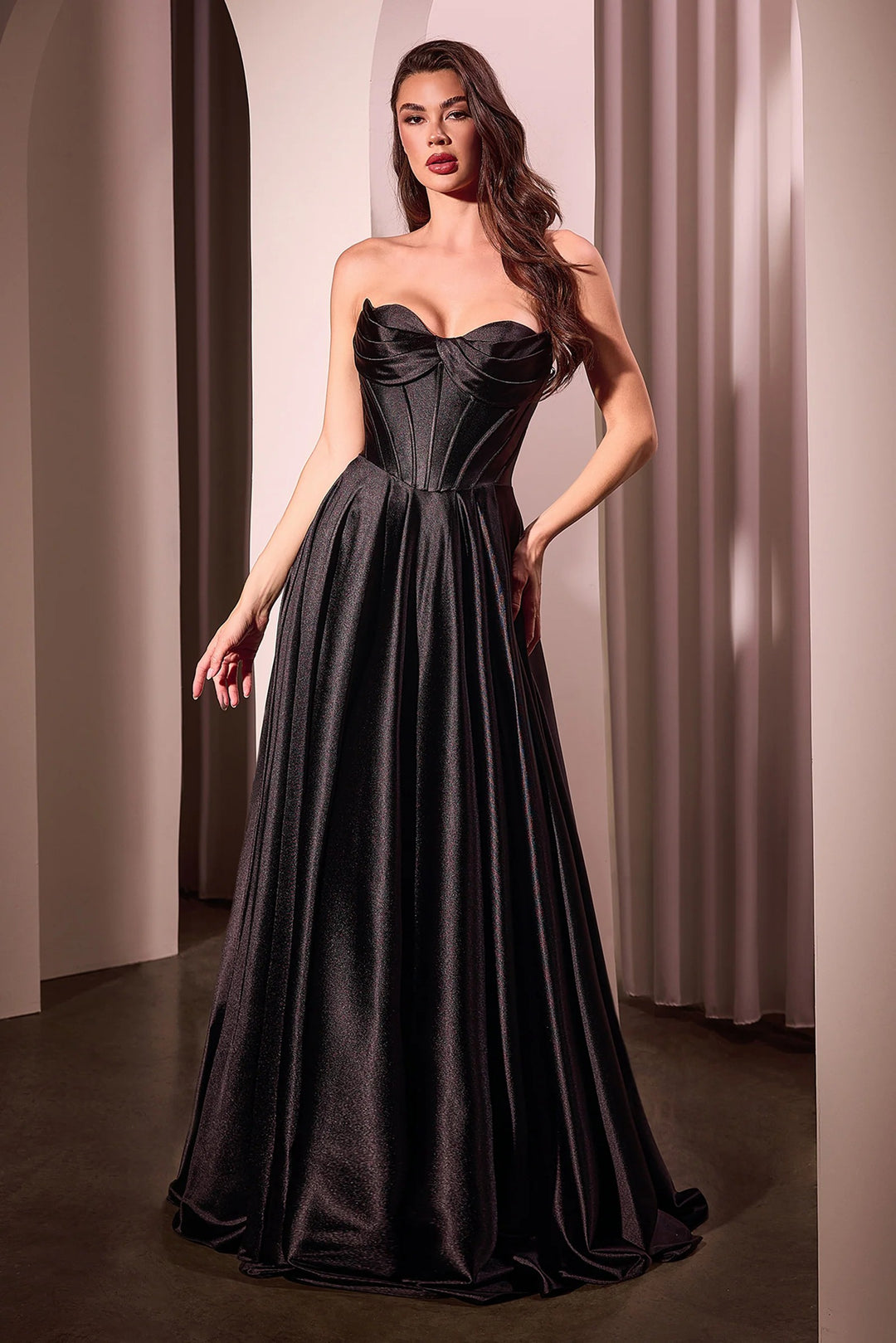 Lumidress Corset-Bodice Satin Strapless A-Line Slit Gown