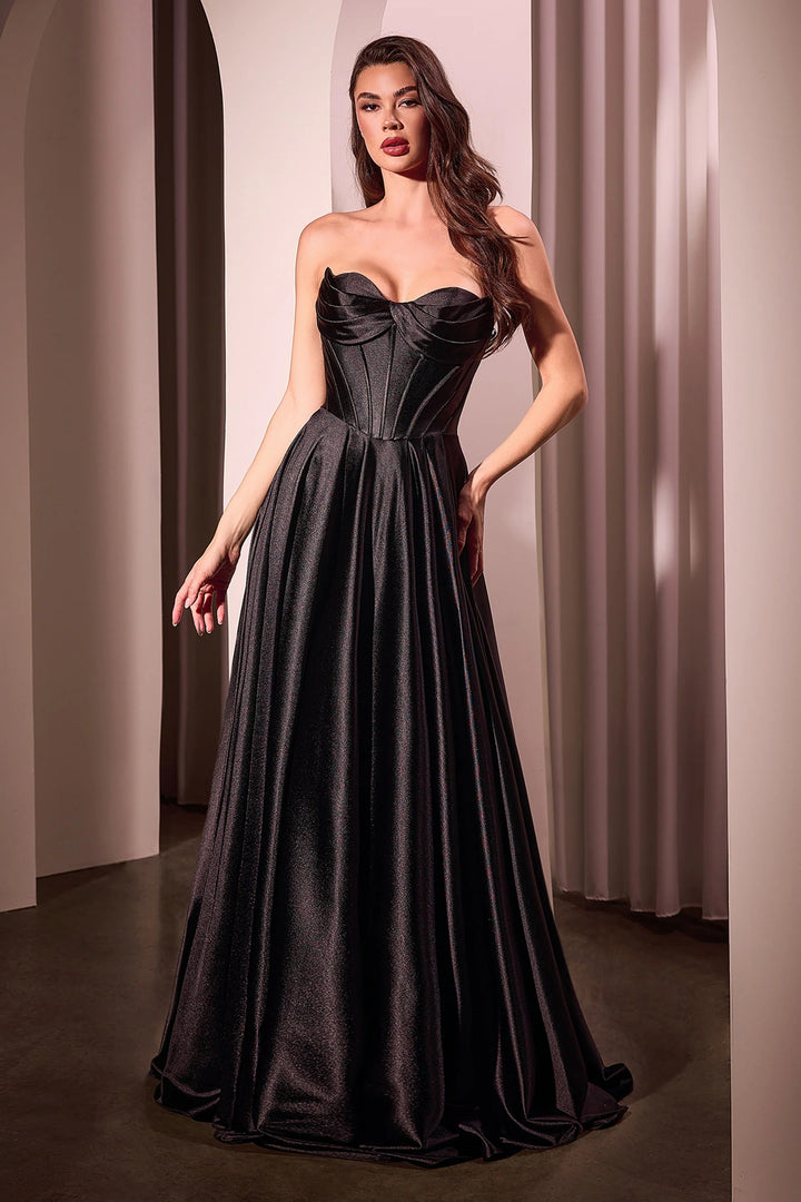 Lumidress Corset-Bodice Satin Strapless A-Line Slit Gown