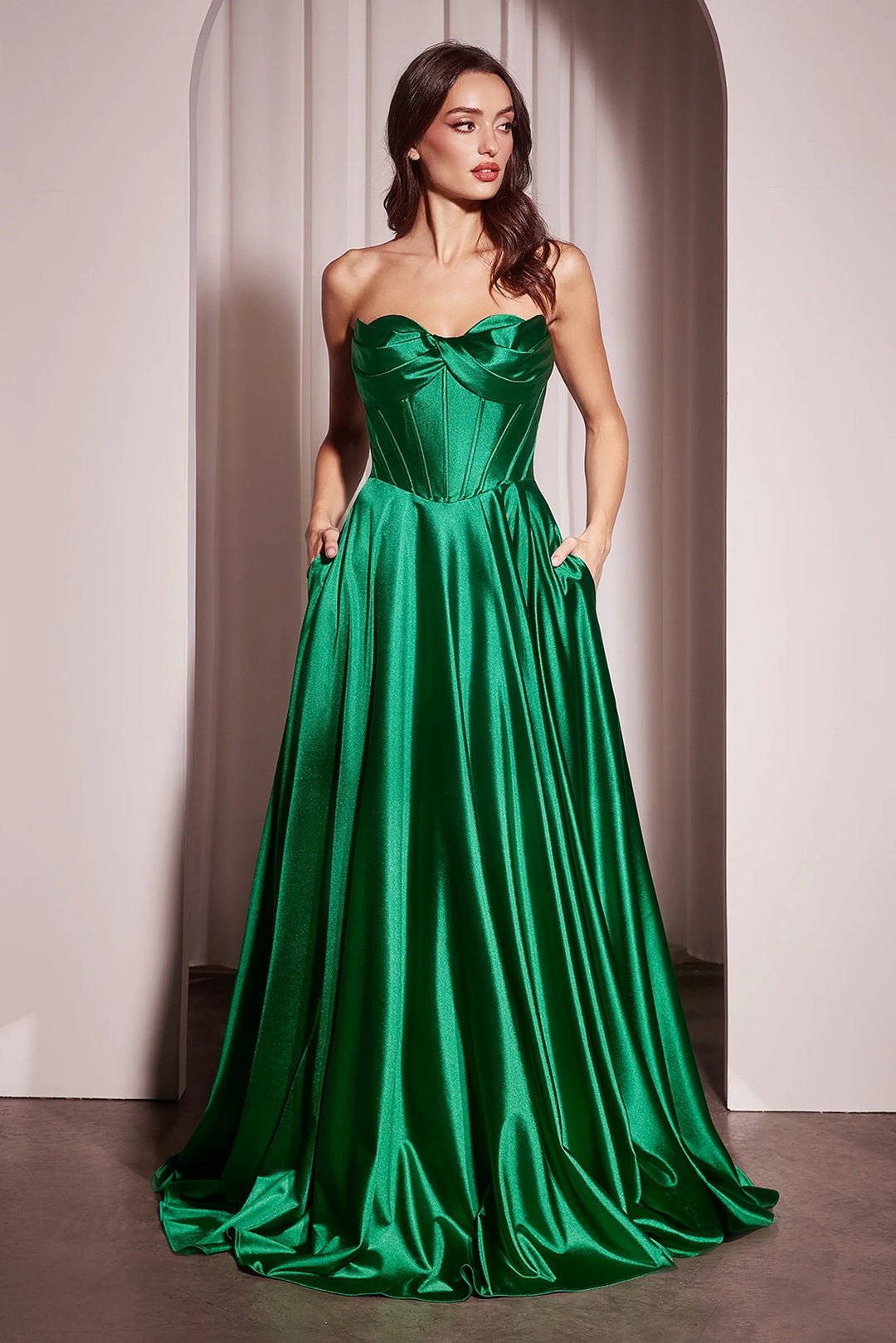 Lumidress Corset-Bodice Satin Strapless A-Line Slit Gown