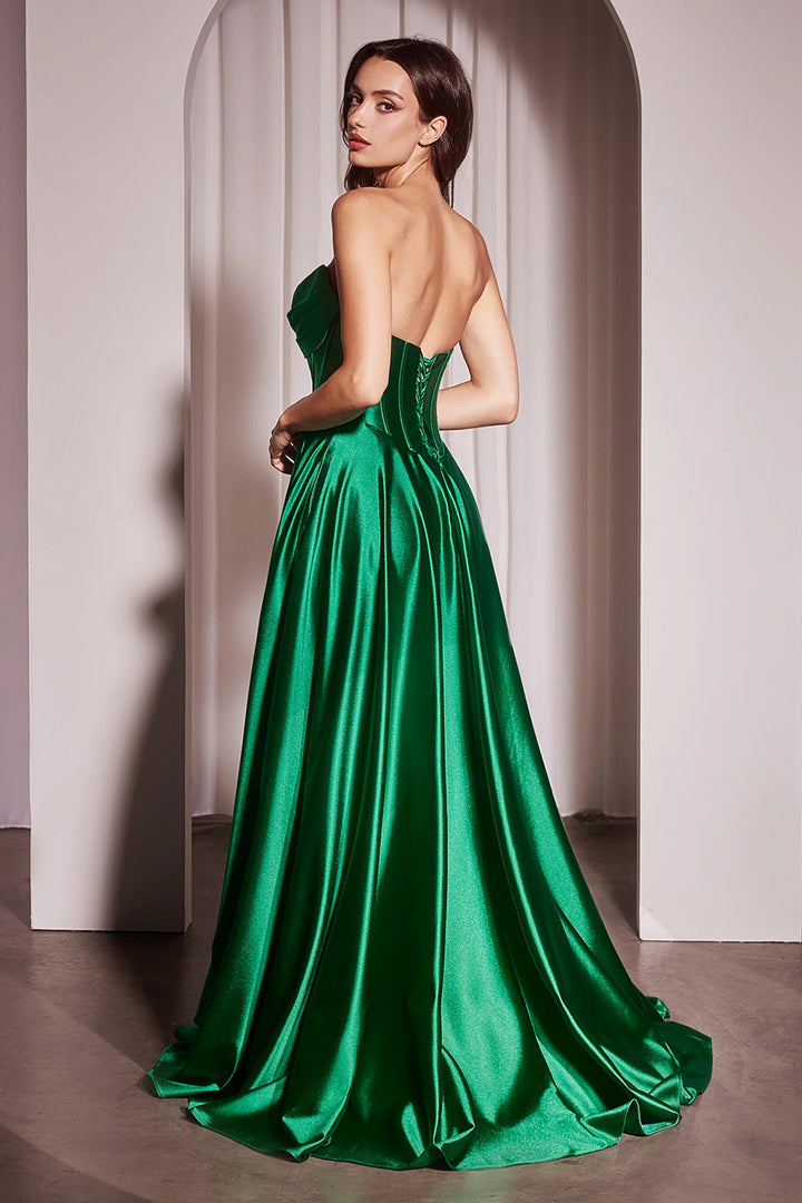 Lumidress Corset-Bodice Satin Strapless A-Line Slit Gown