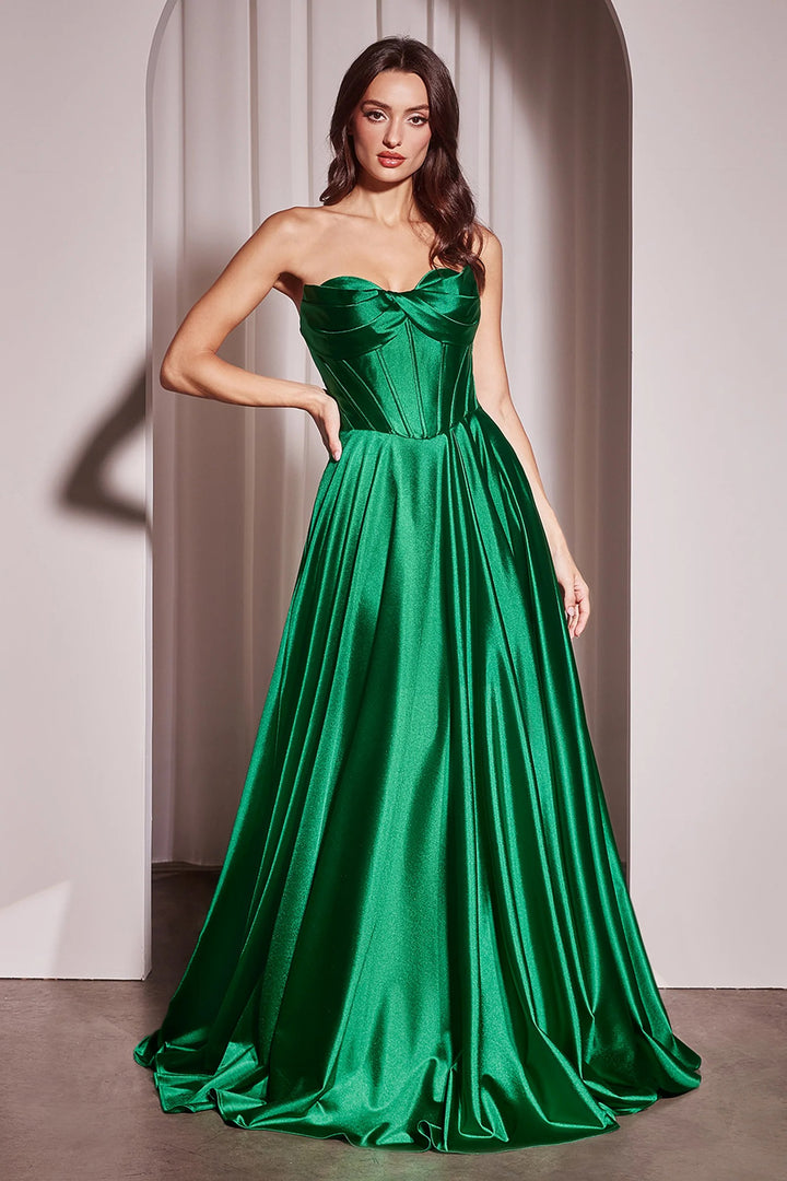 Lumidress Corset-Bodice Satin Strapless A-Line Slit Gown
