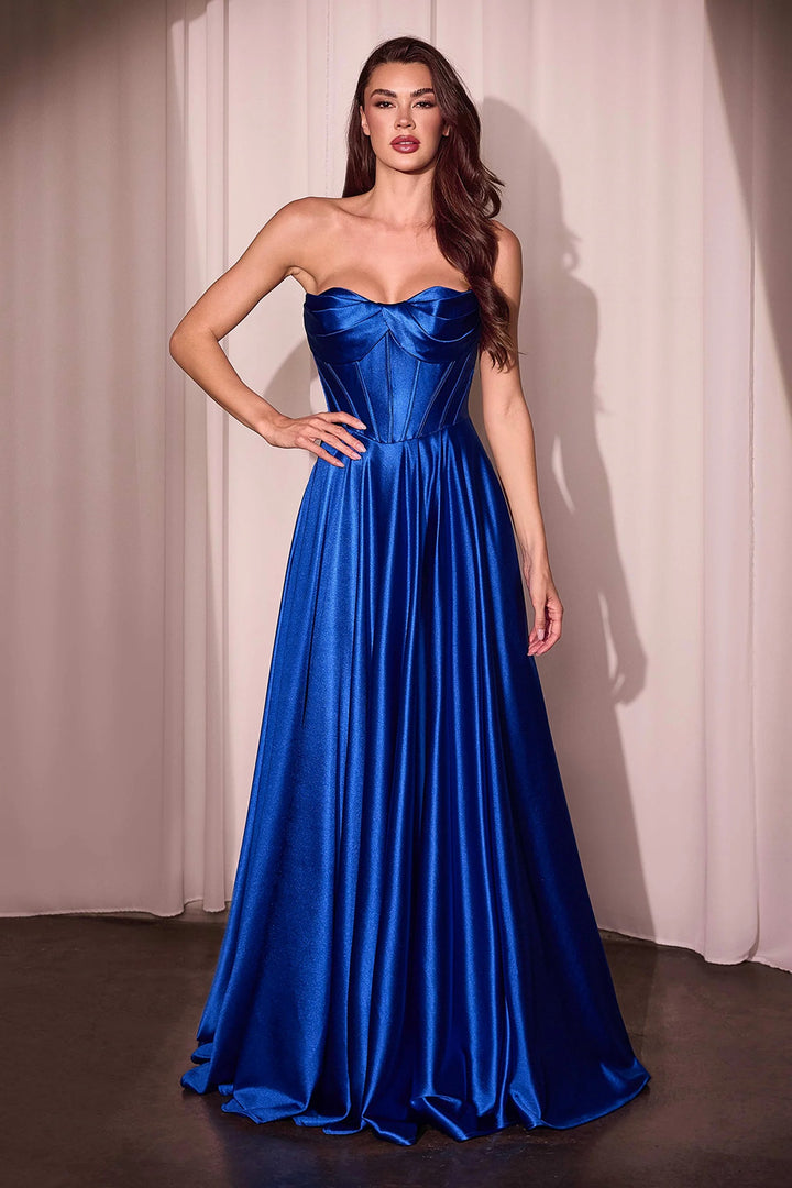Lumidress Corset-Bodice Satin Strapless A-Line Slit Gown
