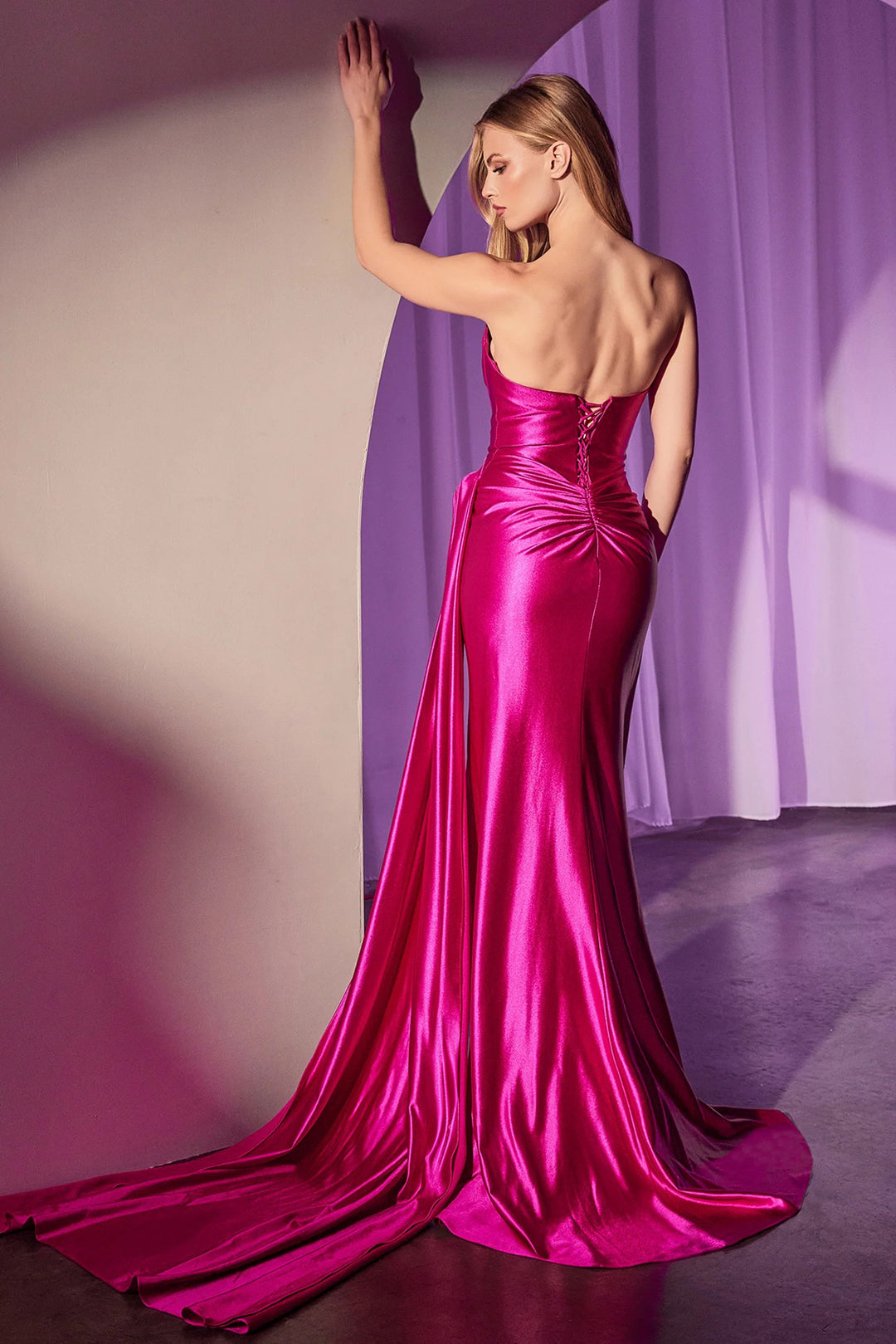 Lumidress Satin Strapless Sweetheart Bodice Long Fitted Slit Gown