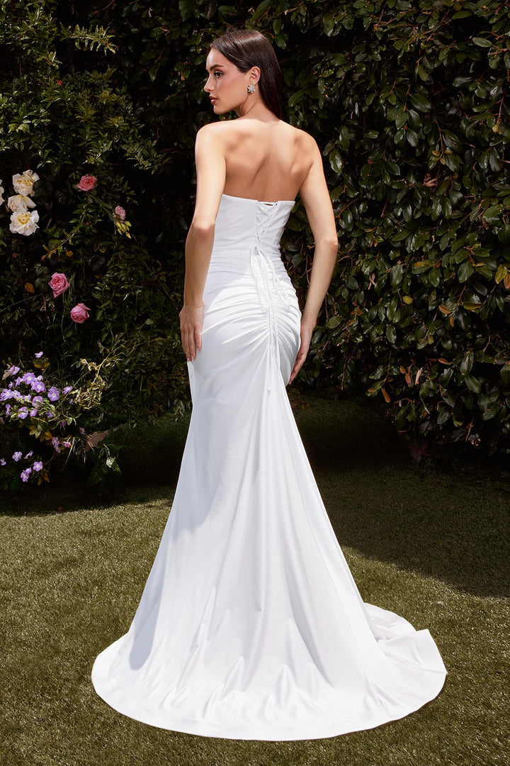 Lumidress Elegant Allure – White Strapless Slit Gown