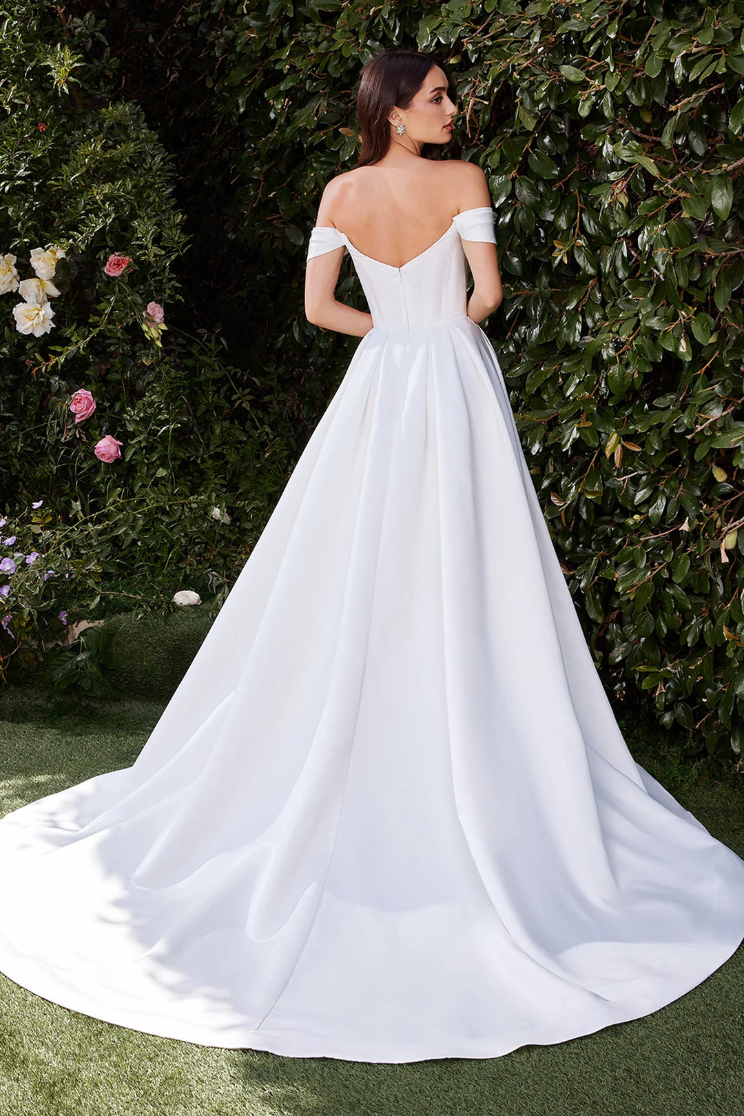 Lumidress White Satin Off Shoulder Ball Gown Wedding Dress