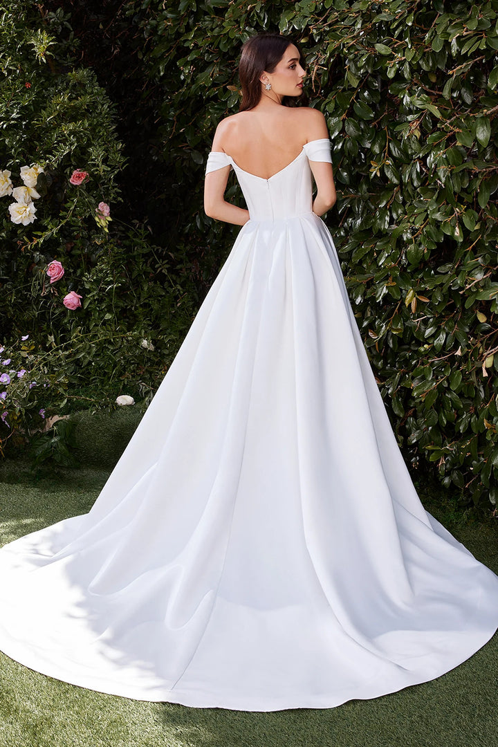 Lumidress White Satin Off Shoulder Ball Gown Wedding Dress