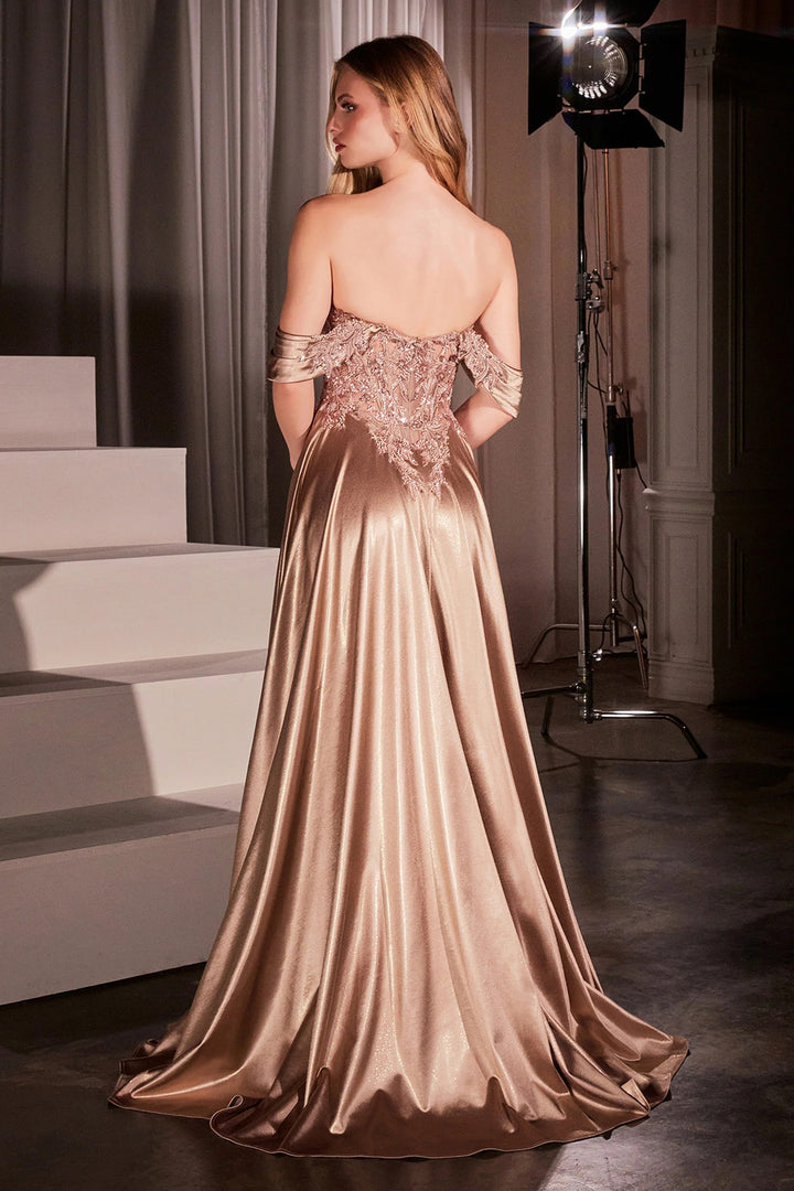 Lumidress Glamorous Off Shoulder Satin Lace Applique A-Line Gown