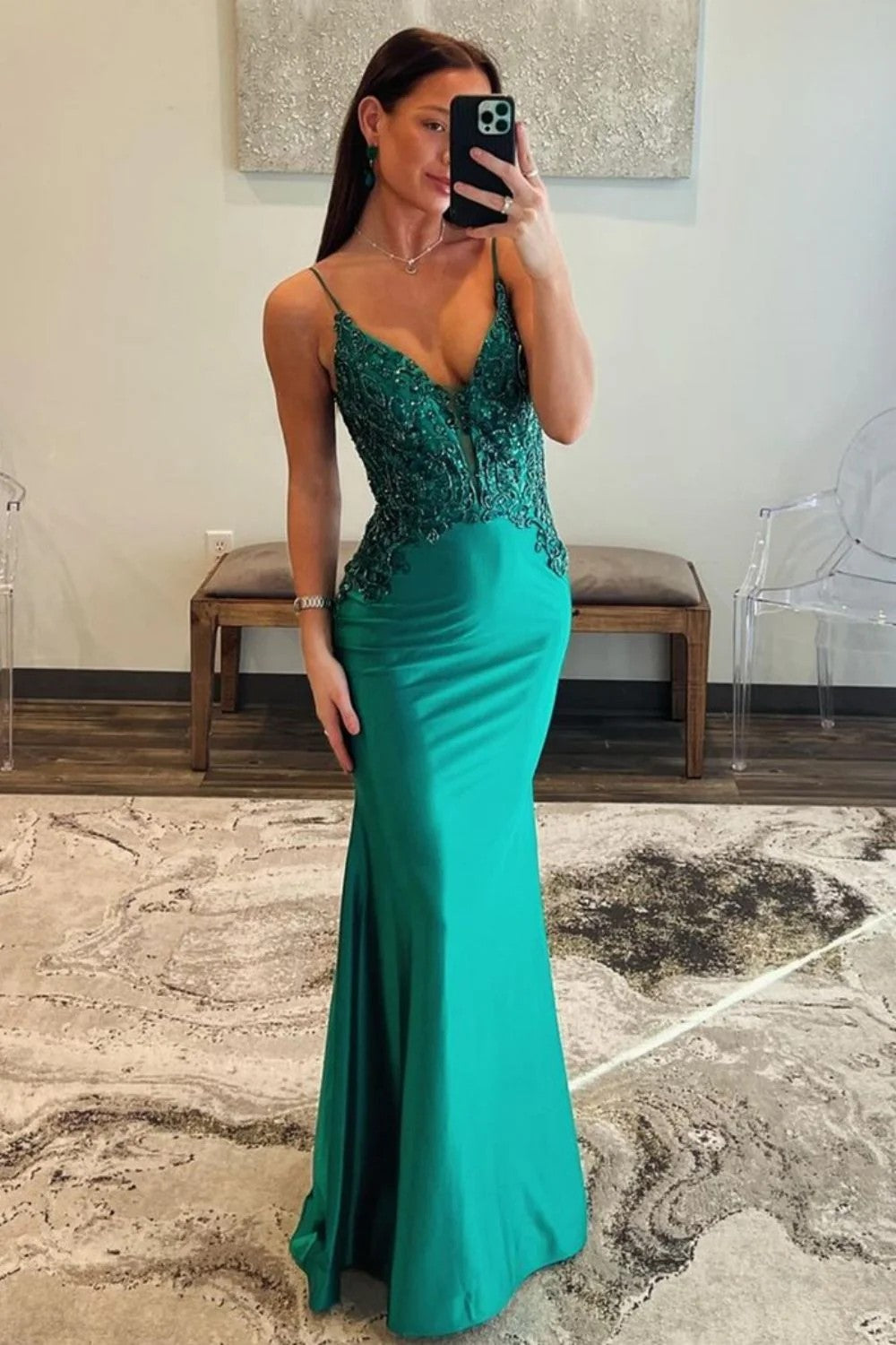 Lumidress Luxury Dark Green Satin Mermaid Prom Gown with Open Back Design