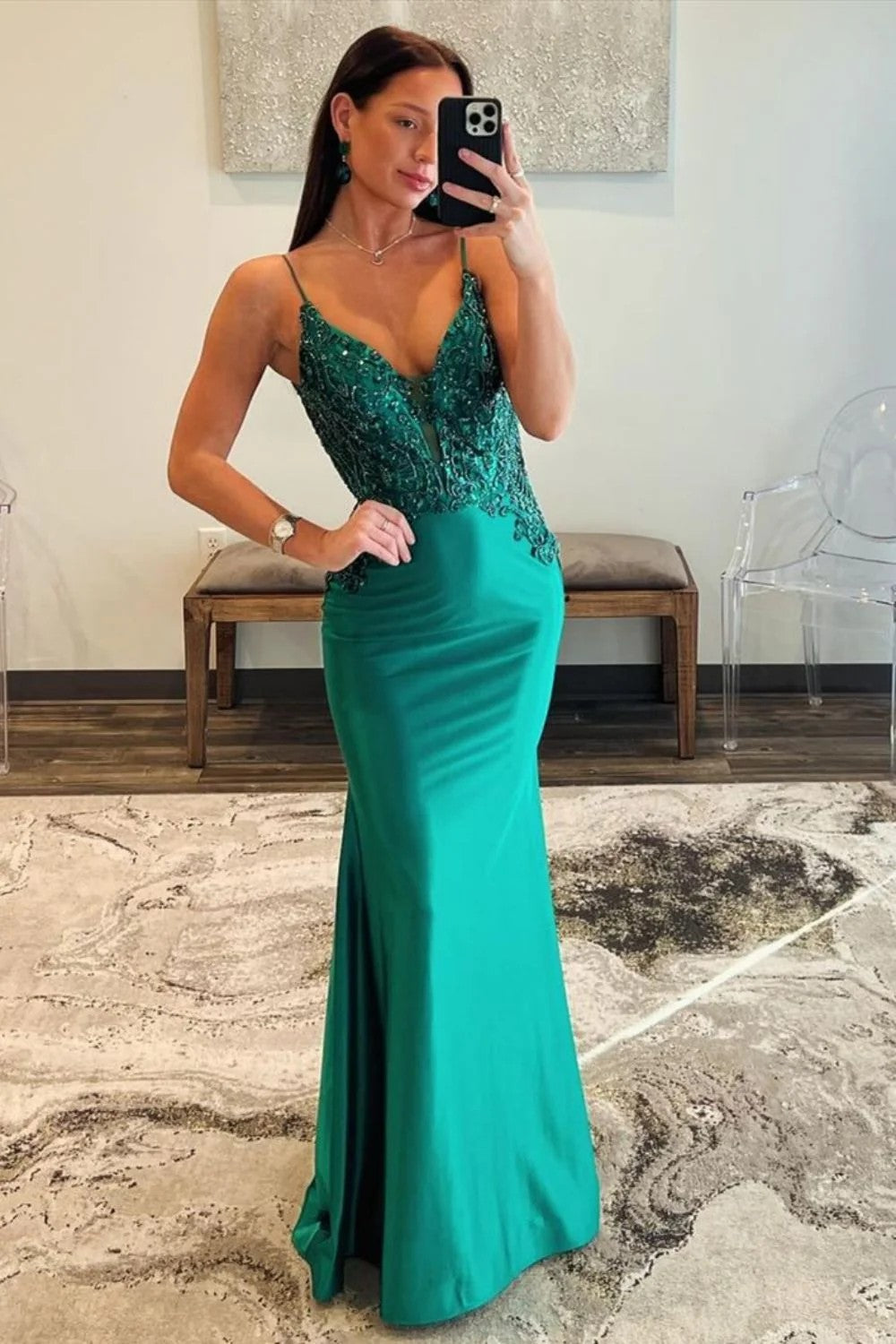Lumidress Luxury Dark Green Satin Mermaid Prom Gown with Open Back Design