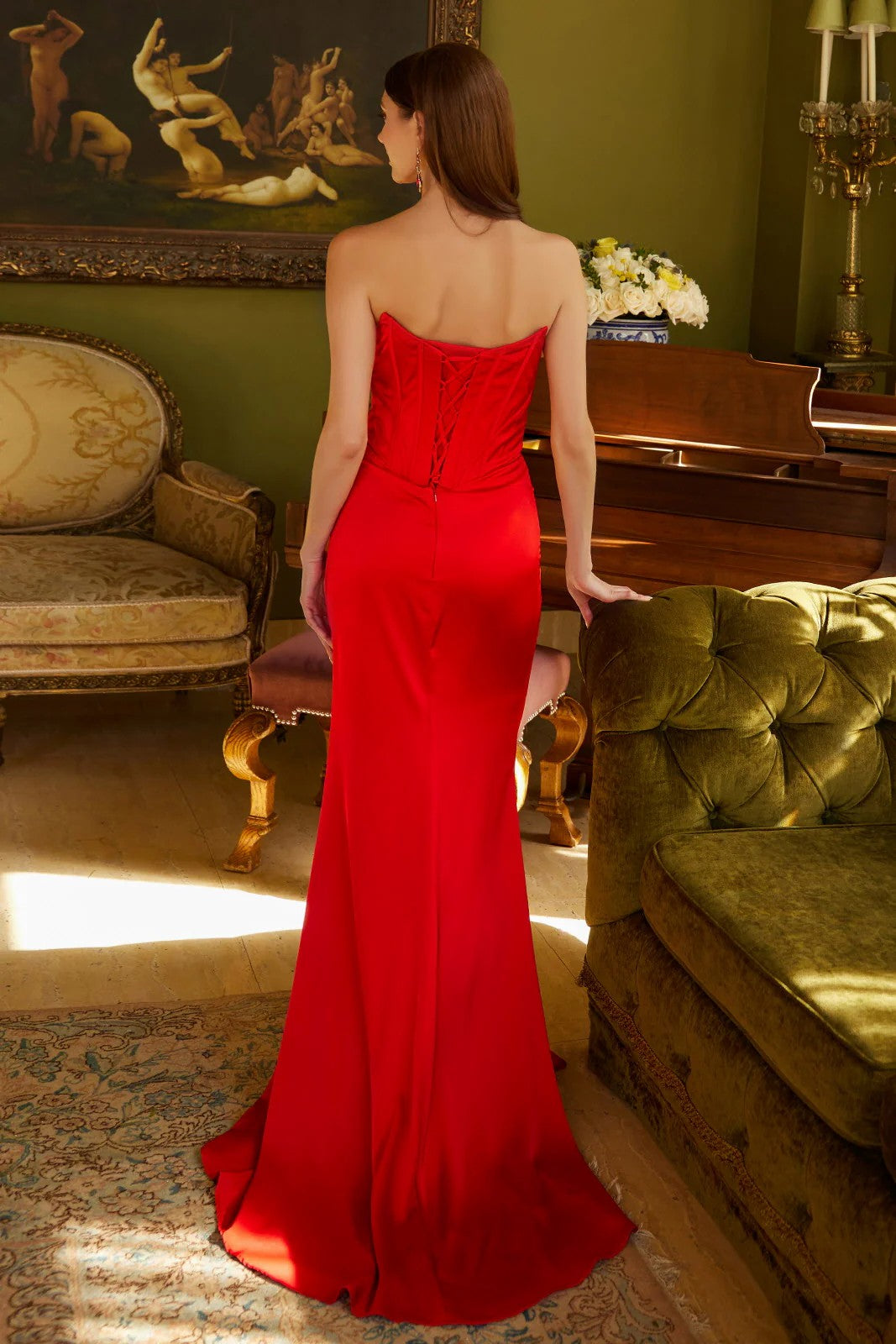 Lumidress White Strapless Prom & Evening Gown with Crystal Bodice and Slit