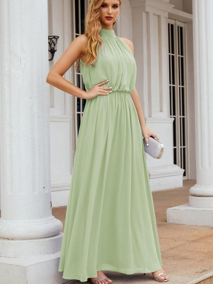 Lumidress Sleeveless High Neck Chiffon Long Evening Dress