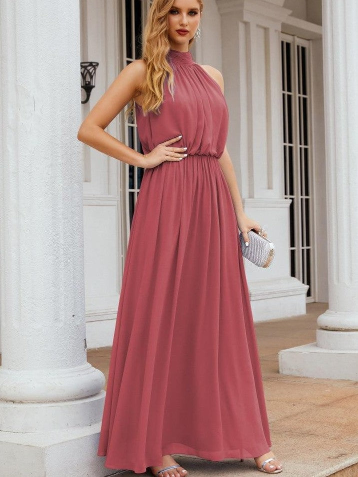 Lumidress Sleeveless High Neck Chiffon Long Evening Dress