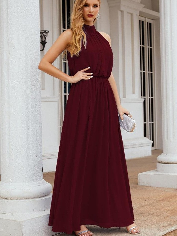 Lumidress Sleeveless High Neck Chiffon Long Evening Dress