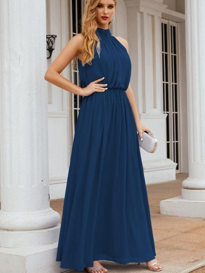 Lumidress Sleeveless High Neck Chiffon Long Evening Dress