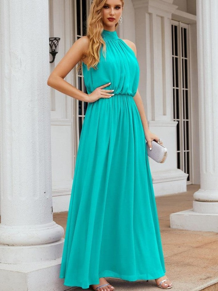 Lumidress Sleeveless High Neck Chiffon Long Evening Dress