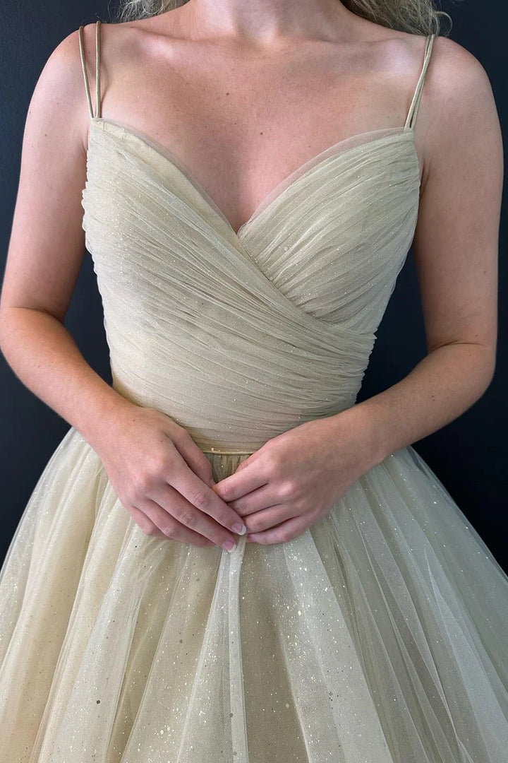 Lumidress Romantic Nude Surplice V-Neck Evening Gown with Lace-Up Back