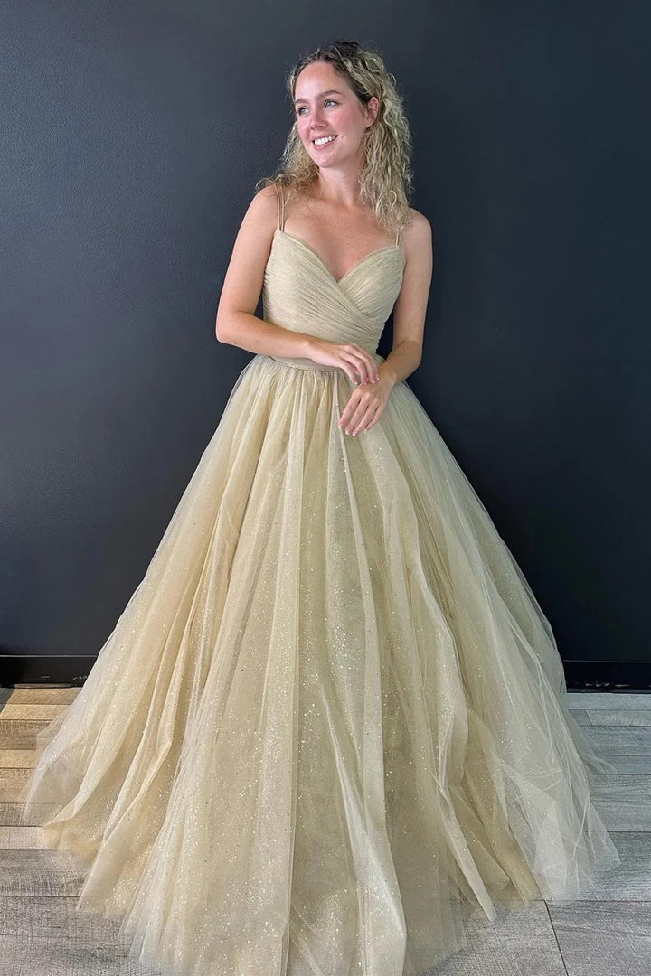 Lumidress Romantic Nude Surplice V-Neck Evening Gown with Lace-Up Back