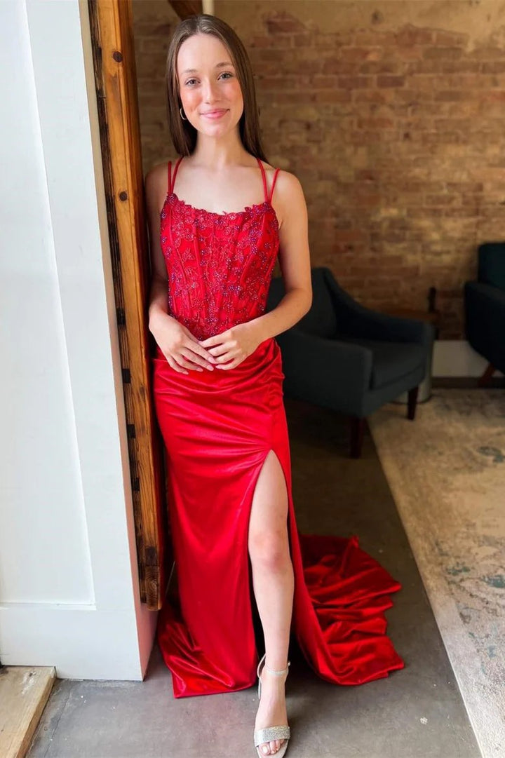 Lumidress Elegant Blue Mermaid Formal Dress with Appliques and Side Slit