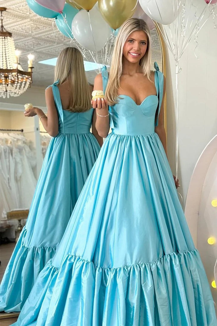 Lumidress Elegant Red Sweetheart A-Line Long Prom Dress with Bow Straps