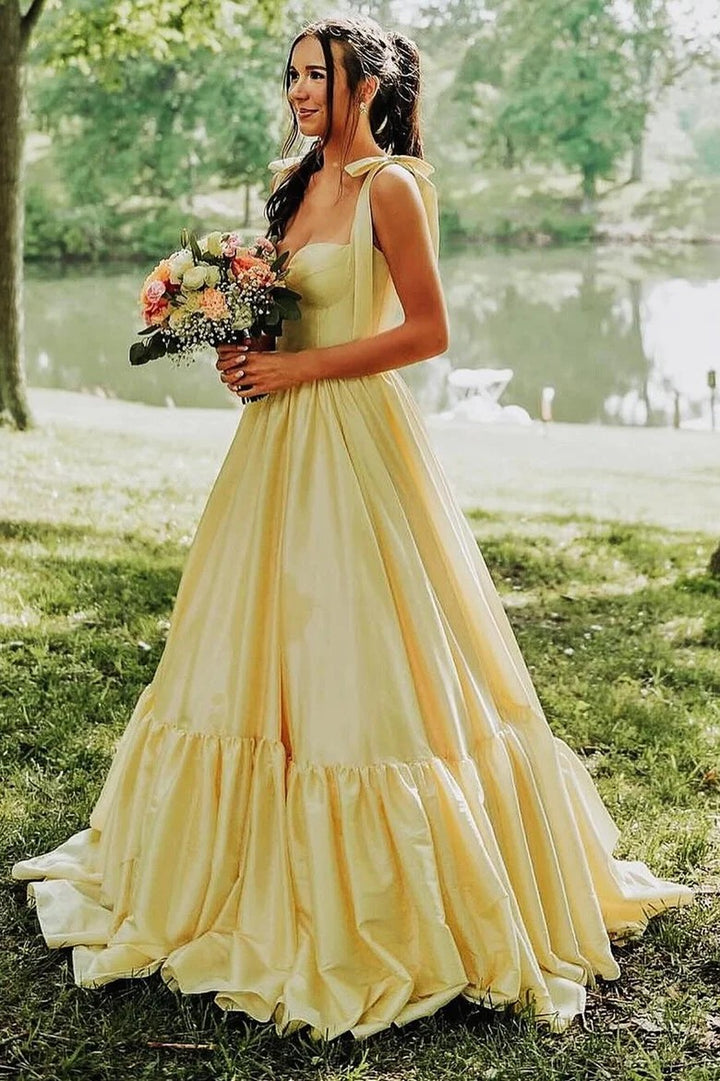 Lumidress Elegant Red Sweetheart A-Line Long Prom Dress with Bow Straps