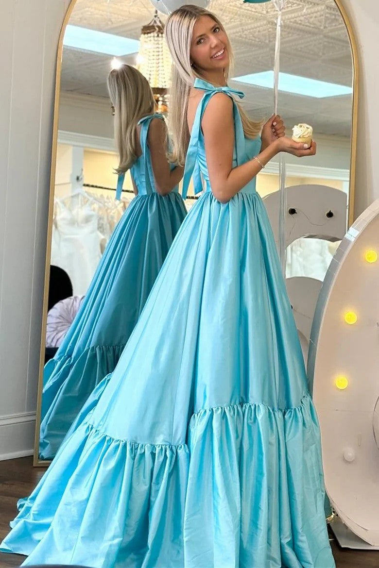 Lumidress Elegant Red Sweetheart A-Line Long Prom Dress with Bow Straps
