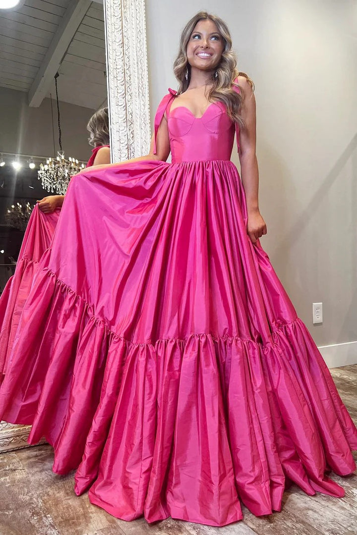 Lumidress Elegant Red Sweetheart A-Line Long Prom Dress with Bow Straps