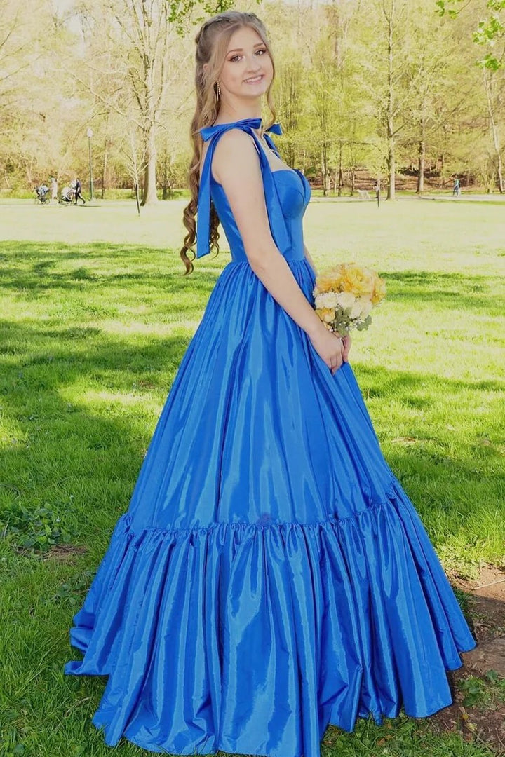 Lumidress Elegant Red Sweetheart A-Line Long Prom Dress with Bow Straps