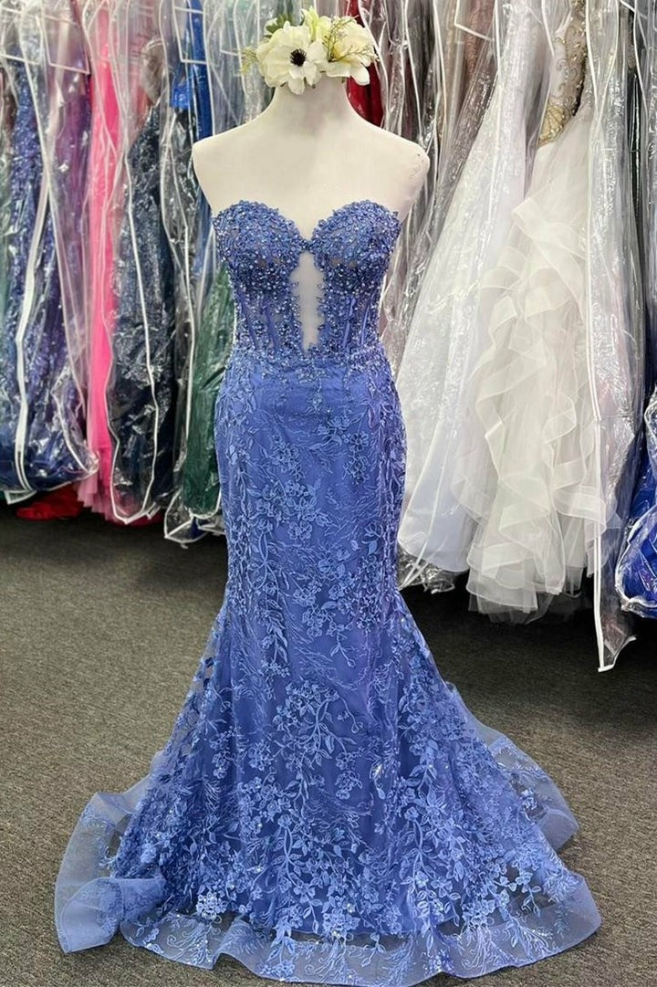 Lumidress Elegant Lace Appliqué Sweetheart Keyhole Trumpet Prom Gown