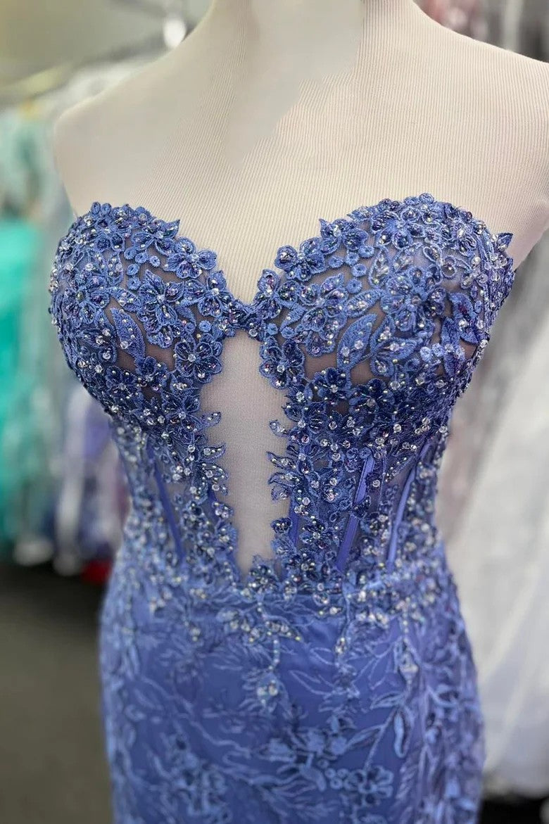 Lumidress Elegant Lace Appliqué Sweetheart Keyhole Trumpet Prom Gown