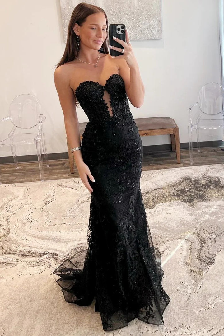 Lumidress Elegant Lace Appliqué Sweetheart Keyhole Trumpet Prom Gown