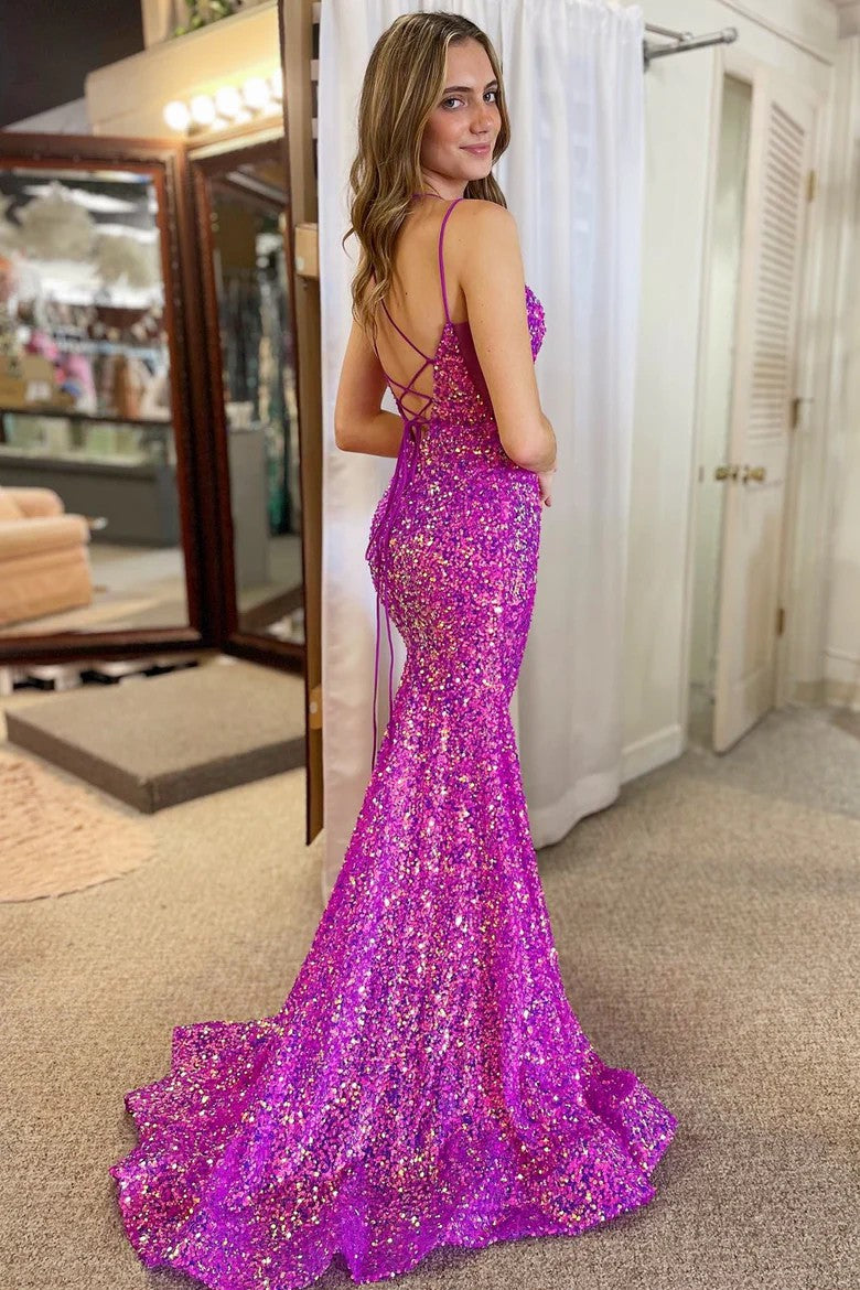 Lumidress Sparkling Magenta Mermaid Prom Dress with Sequins