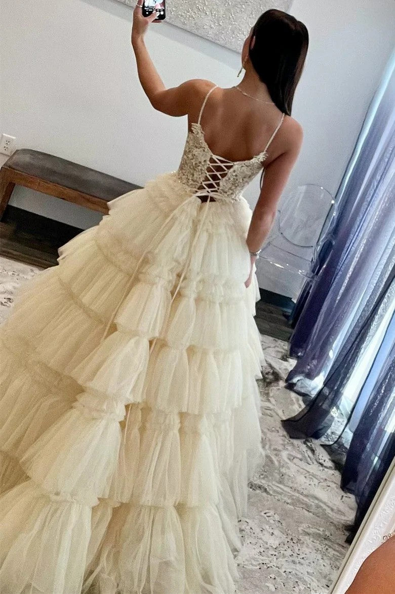 Lumidress Hot Pink Deep V-Neck Layered Tulle Ball Gown with Beaded Bodice