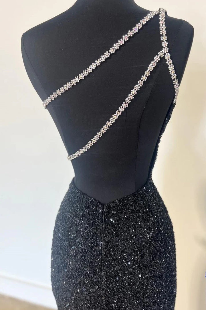 Lumidress Rust Orange One-Shoulder Sequin Prom Dress with Slit