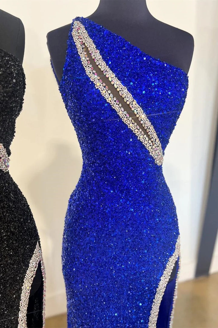 Lumidress Rust Orange One-Shoulder Sequin Prom Dress with Slit
