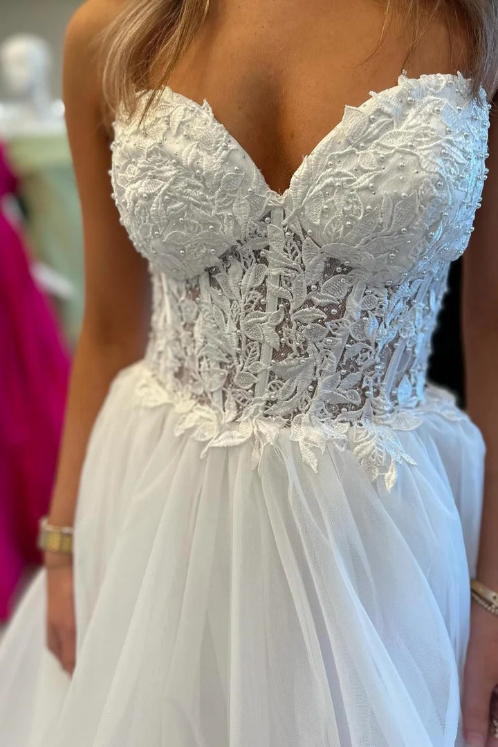 Lumidress Yellow Strapless Lace Bodice Tulle Ball Gown with Ruffled Hem