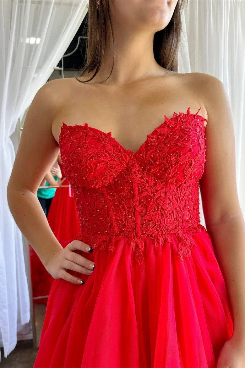 Lumidress Yellow Strapless Lace Bodice Tulle Ball Gown with Ruffled Hem