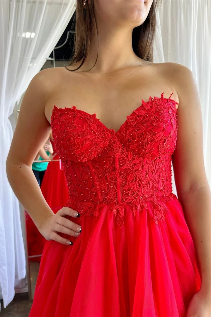 Lumidress Yellow Strapless Lace Bodice Tulle Ball Gown with Ruffled Hem