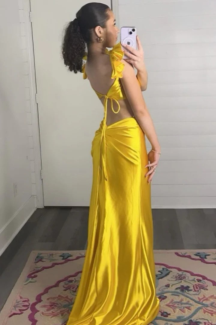 Sexy Off-the-Shoulder Cutout Satin Sheath Prom Dress with 3D Floral Detail