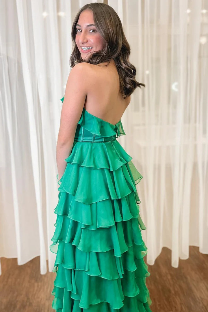 Lumidress Blush Pink Halter Neck Tiered Ruffle Long Evening Dress