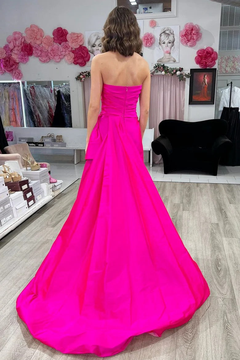 Lumidress Elegant Strapless Orange Satin Evening Prom Dress with Sweep Train