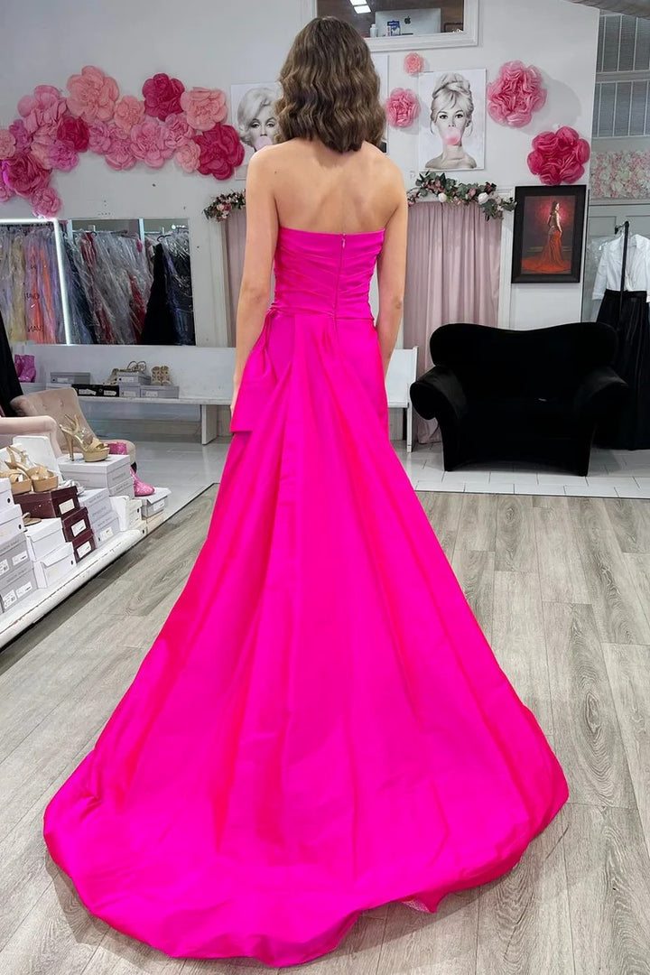 Lumidress Elegant Strapless Orange Satin Evening Prom Dress with Sweep Train