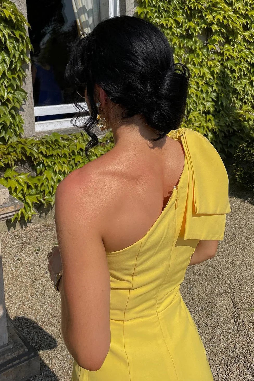 Lumidress Elegant One-Shoulder Yellow Ruffled Hem Formal Dress