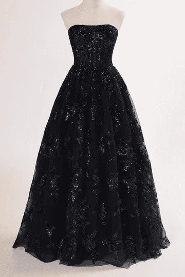 Lumidress Strapless Empire Waist A-Line Evening Prom Gown with Lace Appliqués