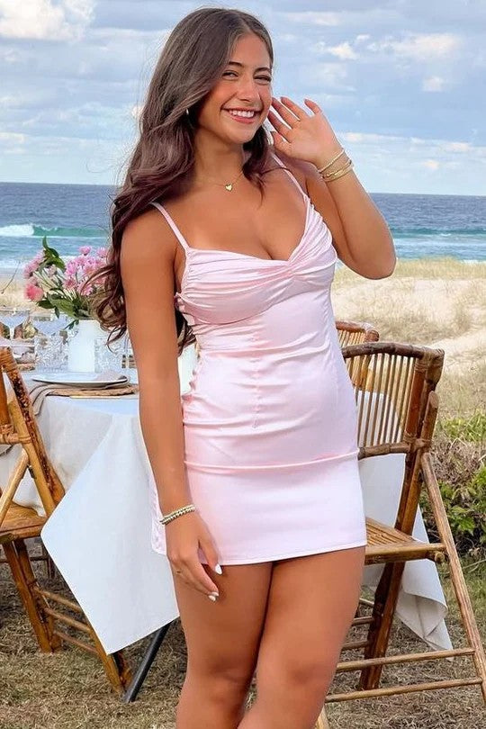 Lumidress Lemon Yellow Satin Spaghetti Strap Mini Dress