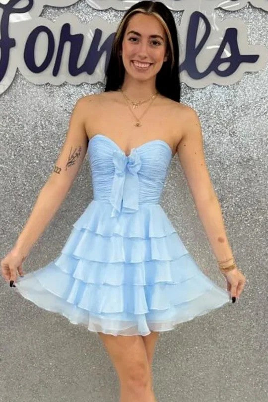 Lumidress Pink Strapless Tiered Ruffle Mini Dress