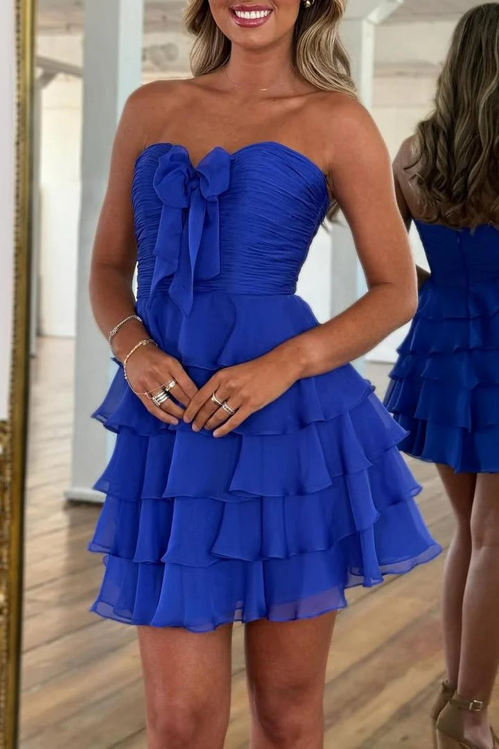 Lumidress Pink Strapless Tiered Ruffle Mini Dress