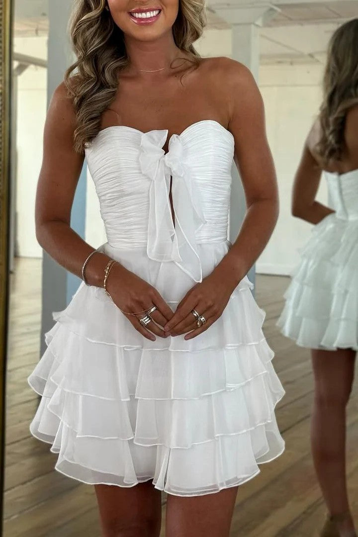 Lumidress Pink Strapless Tiered Ruffle Mini Dress