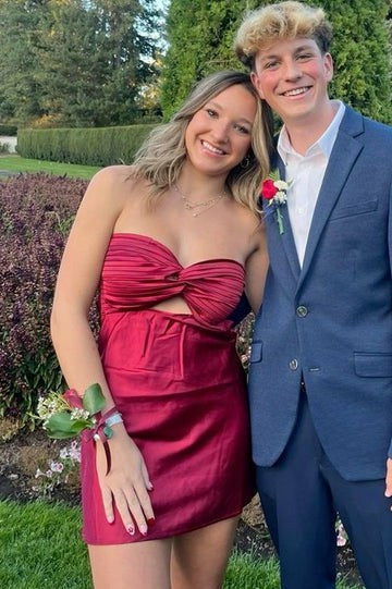 Lumidress Chic Strapless Satin Keyhole Backless Short Homecoming Dress