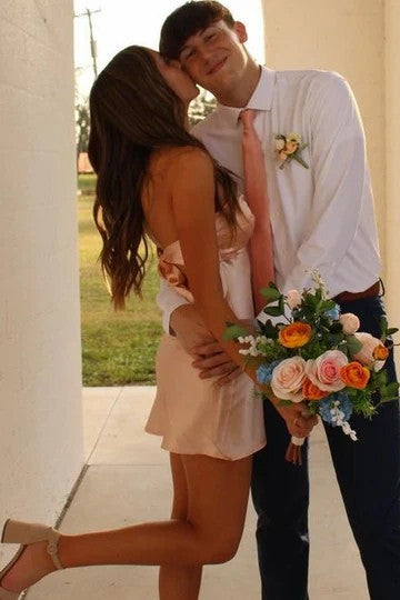 Lumidress Chic Strapless Satin Keyhole Backless Short Homecoming Dress