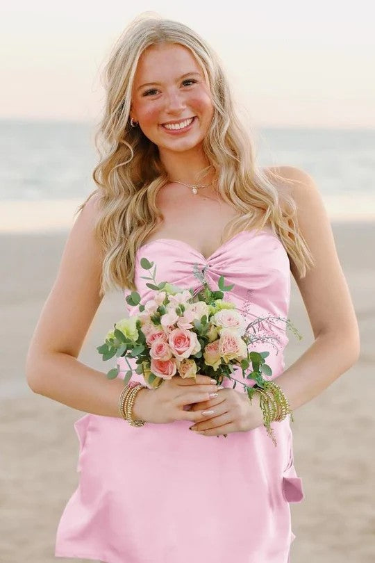 Lumidress Chic Strapless Satin Keyhole Backless Short Homecoming Dress